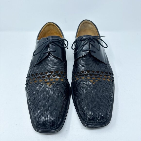 VTG RARE Mezlan Shoes Mens 13M Black Derby Leather Lace Up Cut Out Casual Dress - Picture 3 of 13
